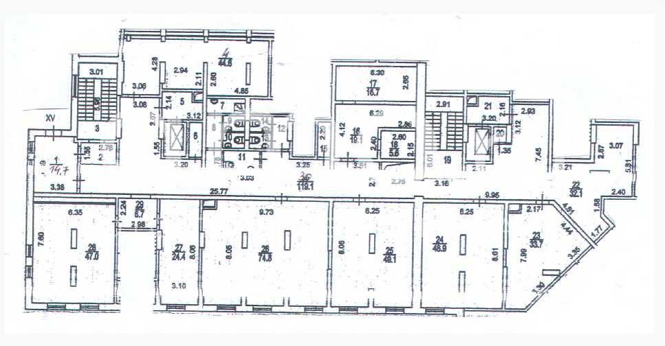 Планировка офиса 615.5 м², -1 этаж, Жилое здание «ЖК Загорье»